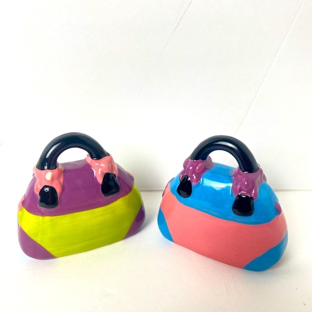 Vintage & Collectible Ceramic Purse Serving Salt & Pepper Shakers. Multi Colors. - Picture 2 of 9